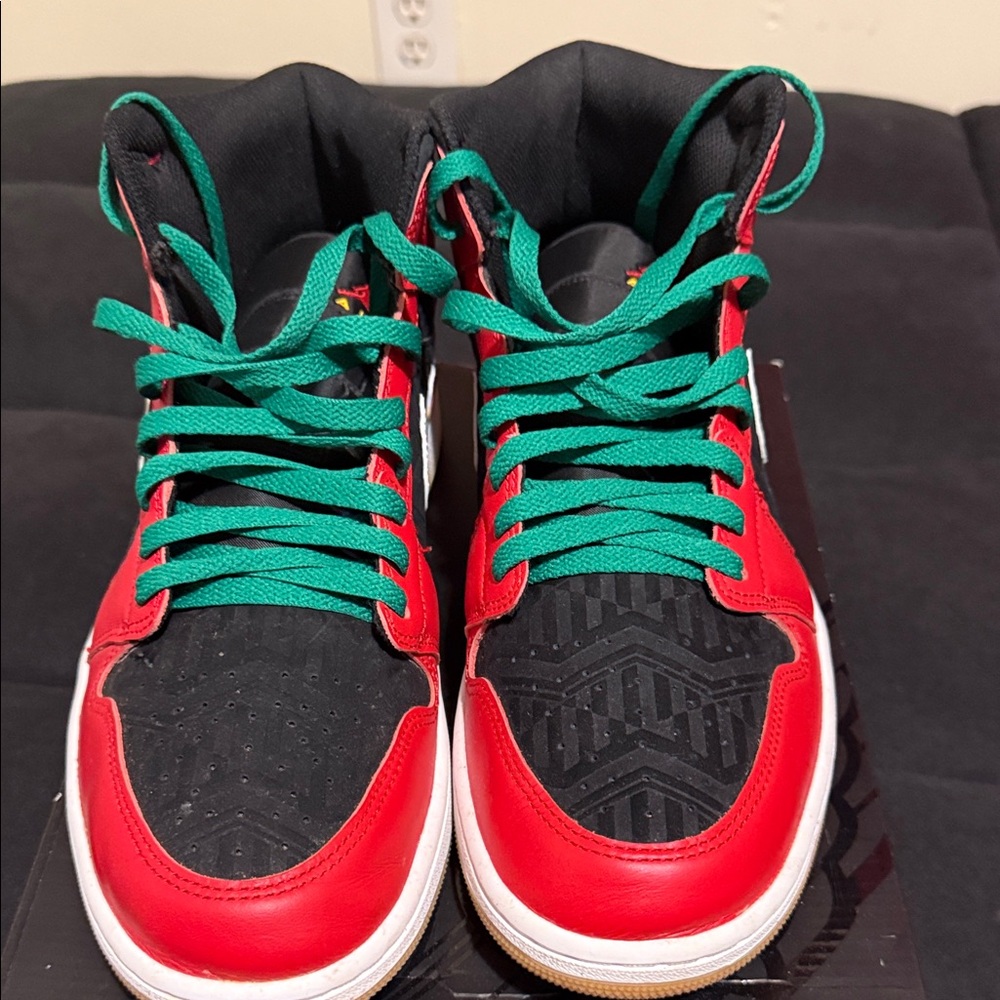 Jordan Black and Red Sneakers with Malachite Accents - Picture 3 of 9